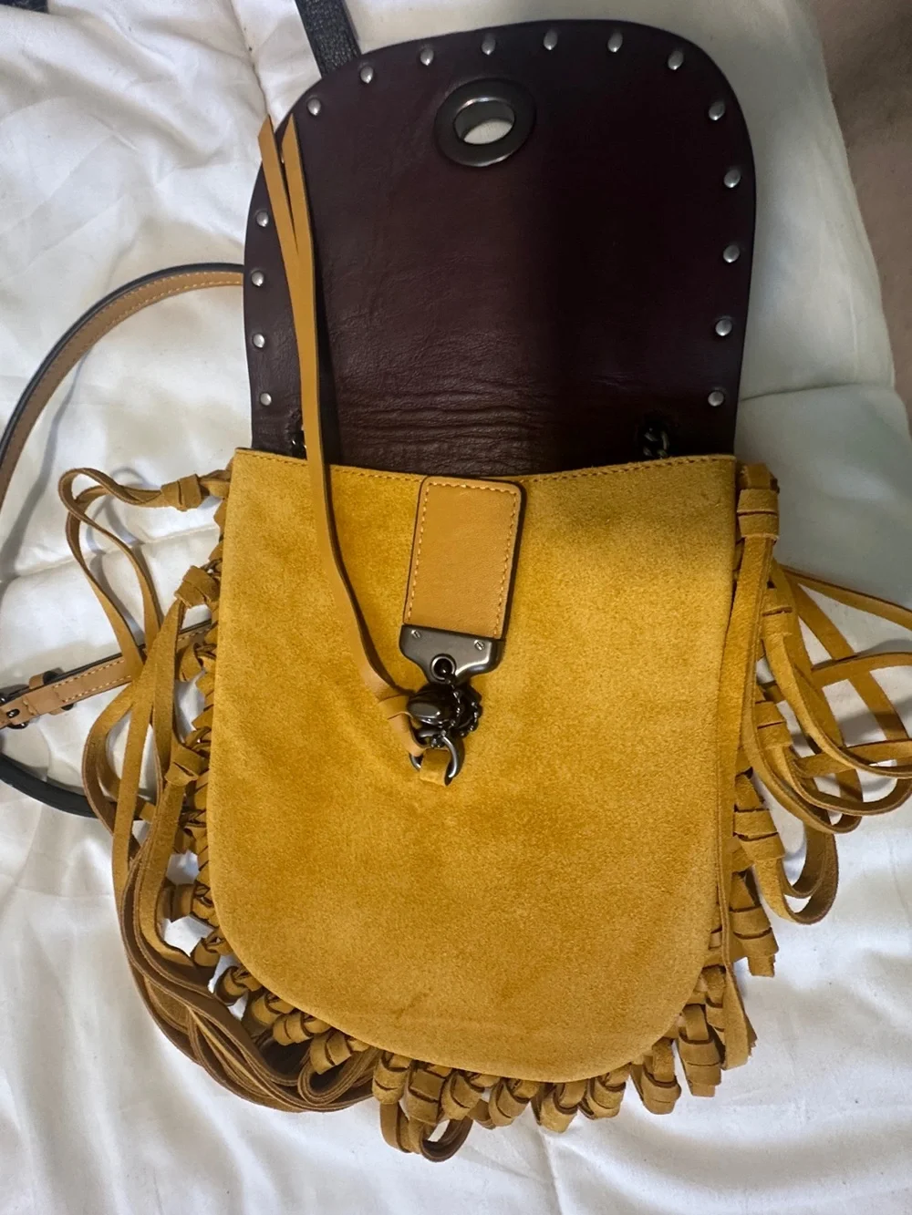 Coach Suede Pyramid Rivet Crossbody Bag